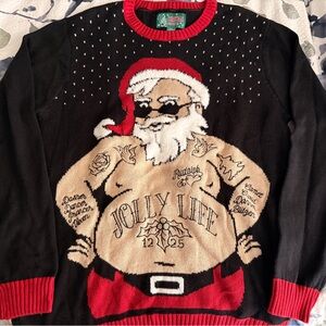 Ugly Christmas Sweater - Black and Red Jolly Santa Crewneck